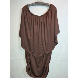 Voianlimo Brown Off Shoulder Ruched Draped Poncho Style Top XXL